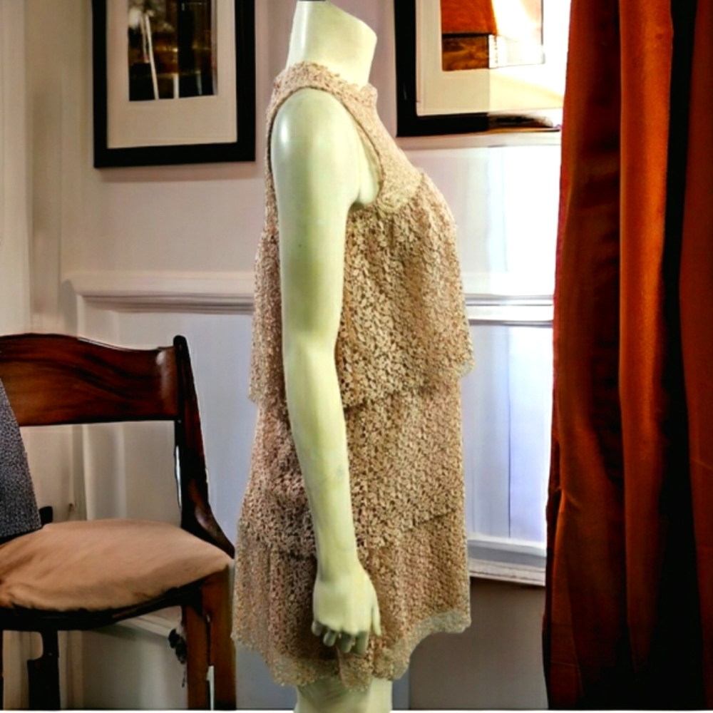 Zara Soft Beige Lace Short Dress, S, Sleeveless, Layered Top & Skirt, Gorgeous! - Picture 2 of 10